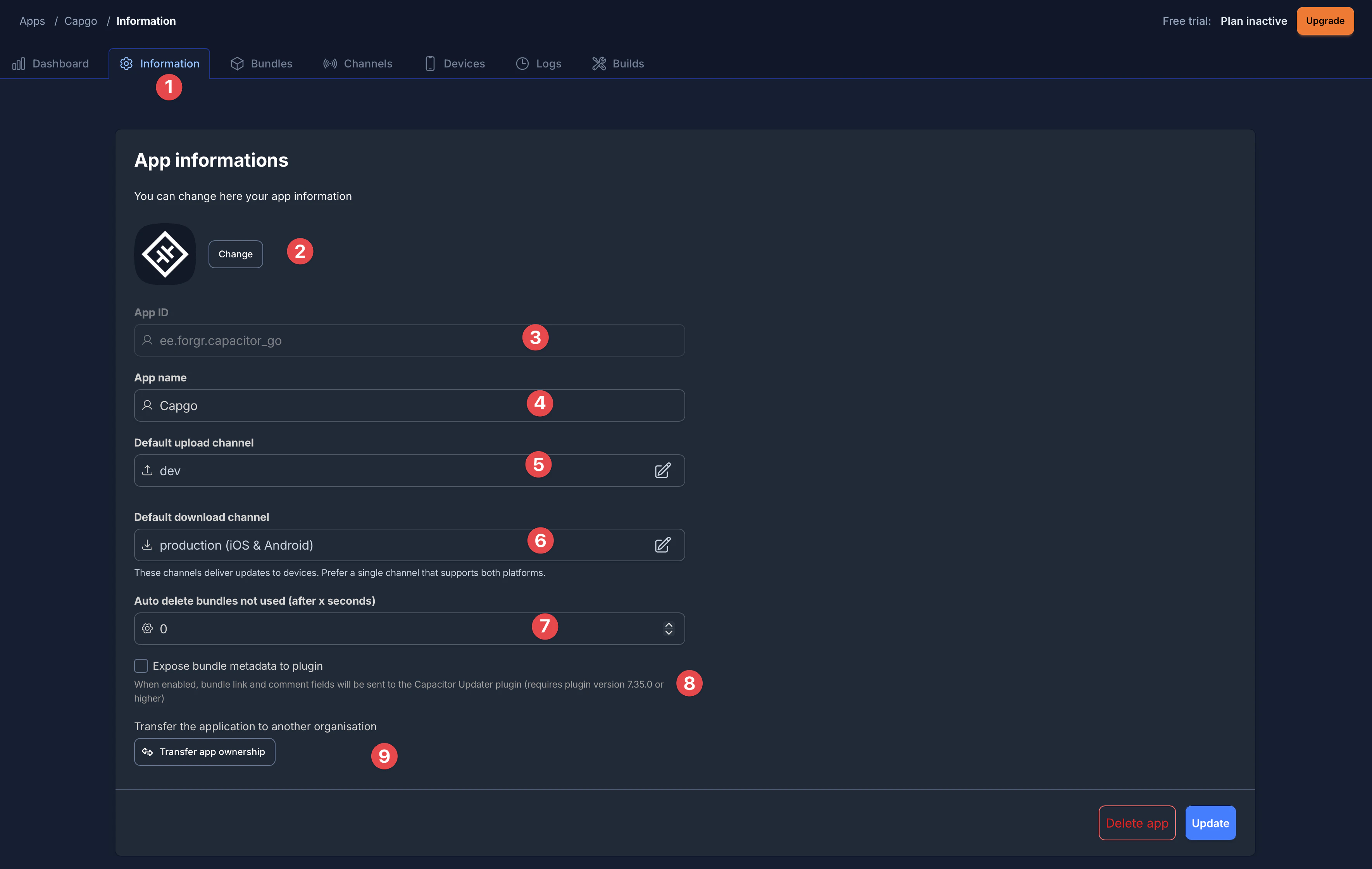 App Information Page