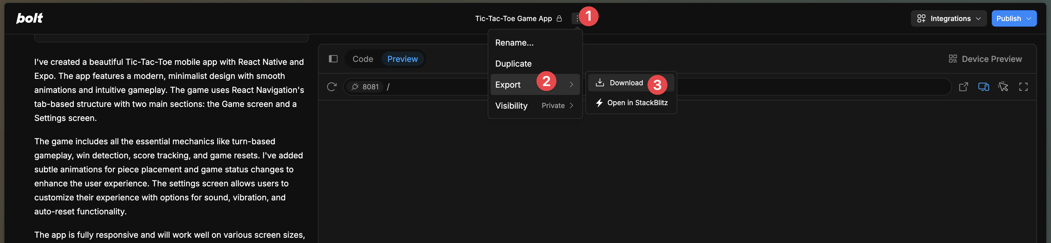 Bolt.new download button