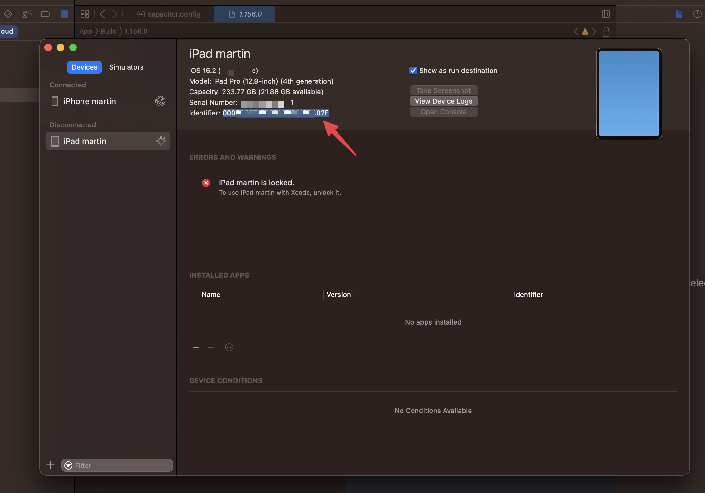 trouver l'identifiant ios