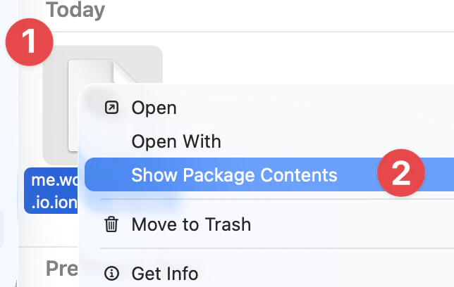 iOS app container folder structure showing Documents and Library folders