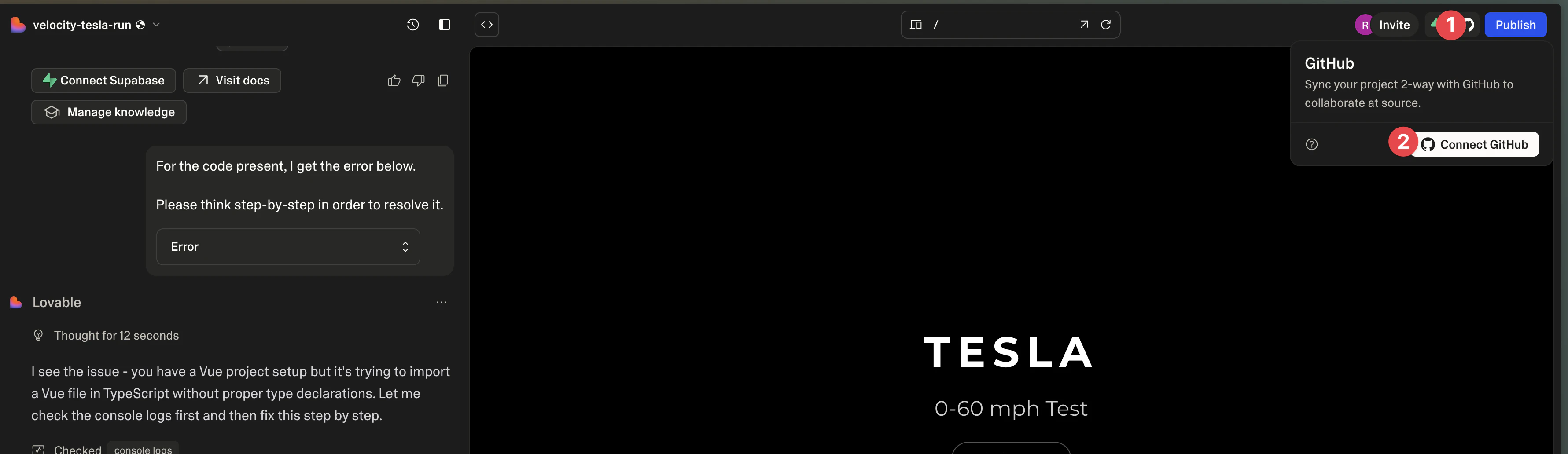 Lovable.dev GitHub connection