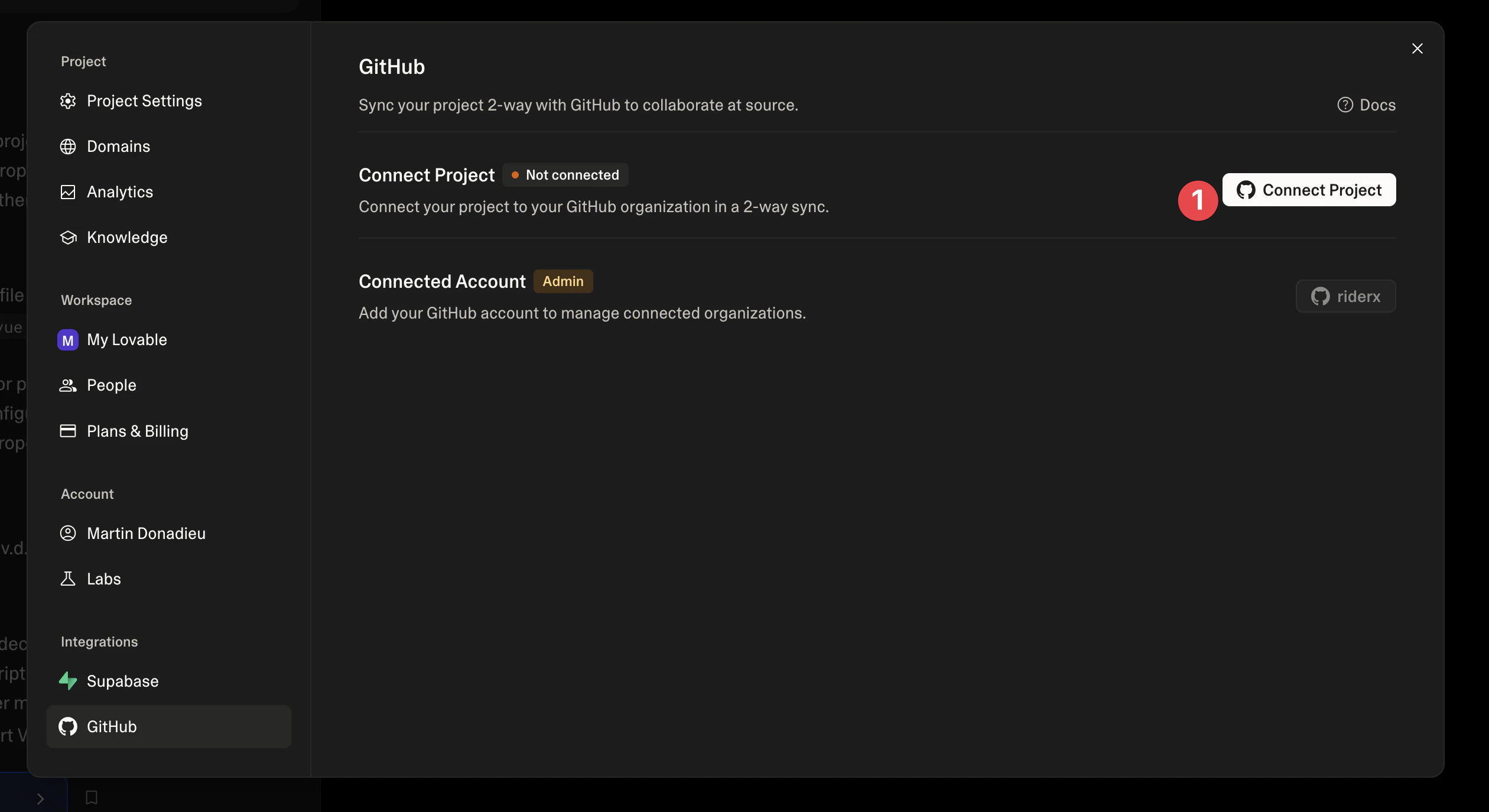 Lovable.dev GitHub authorization
