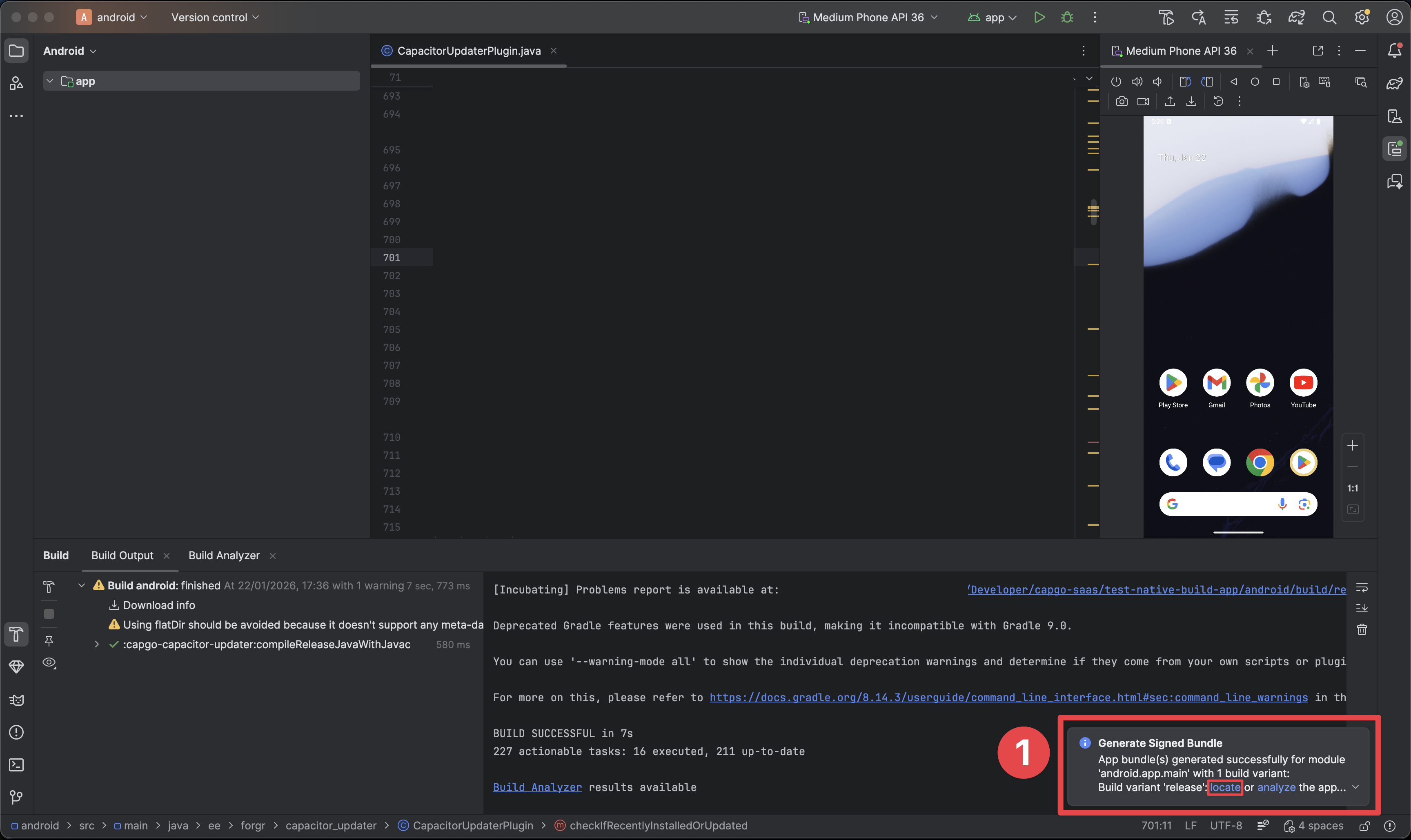 Android Studio after build succeed