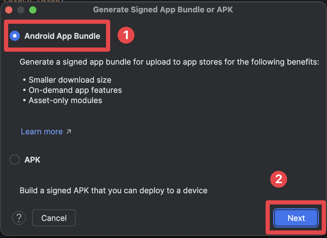 Android Studio select Android App Bundle