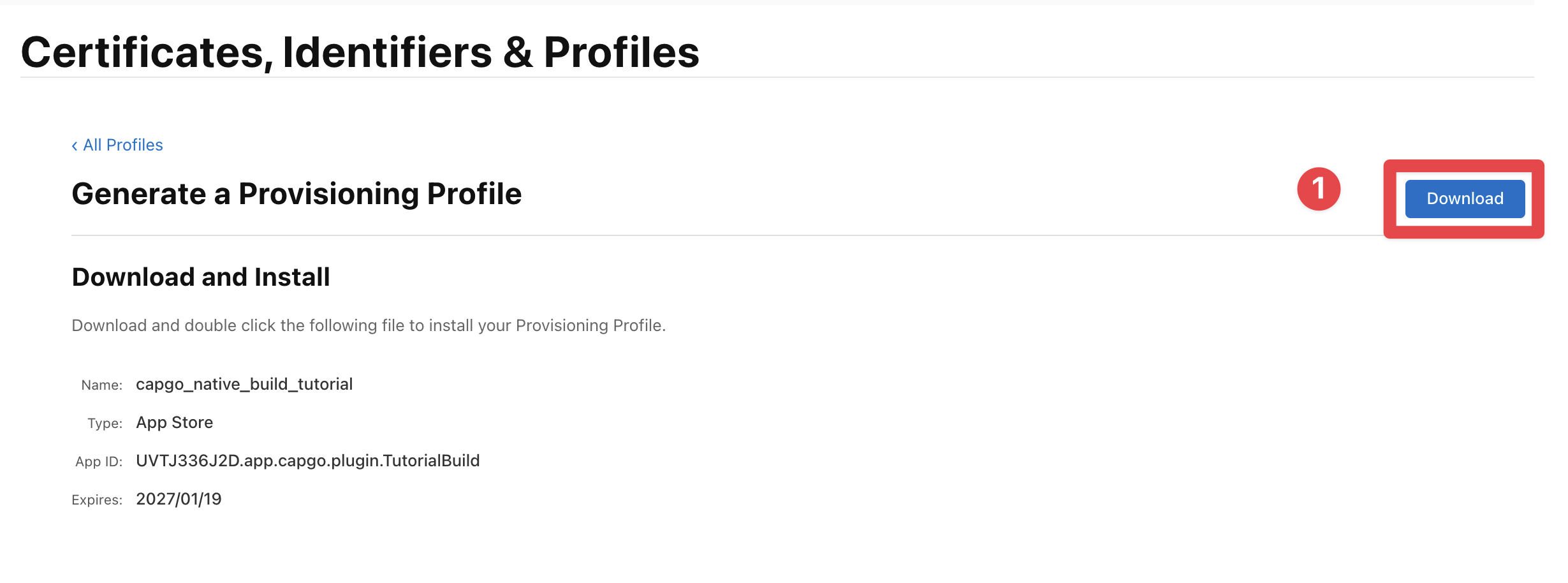 Apple Developer download profile