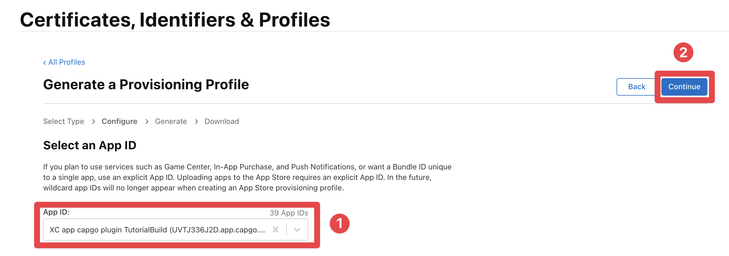 Apple Developer select app