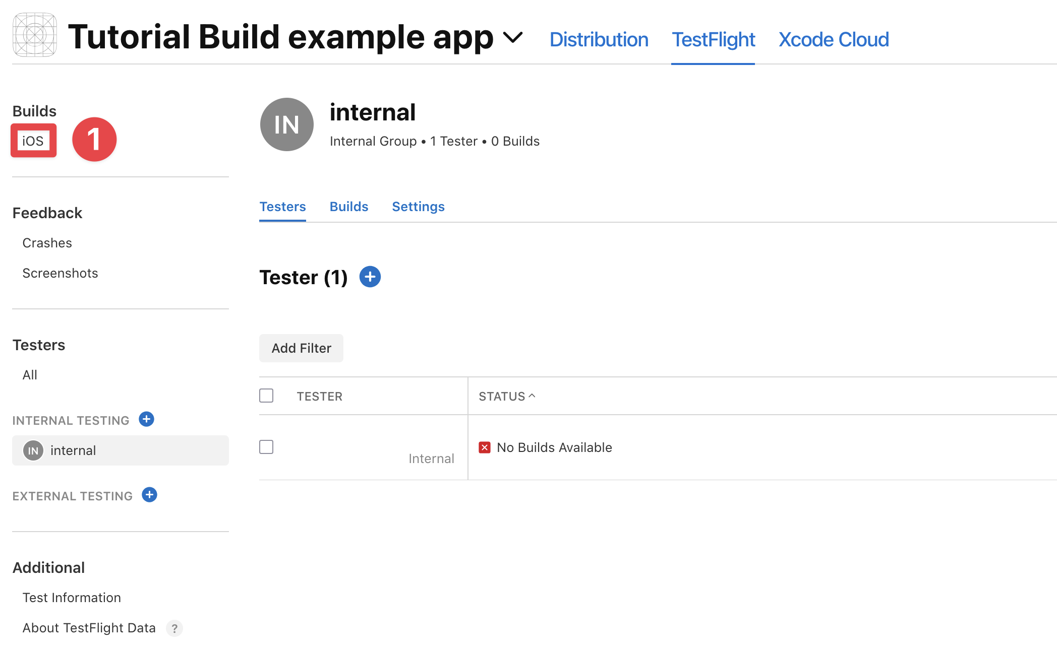 App Store Connect builds iOS button