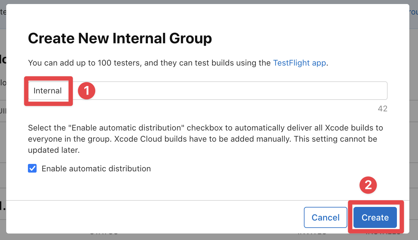 App Store Connect create new group