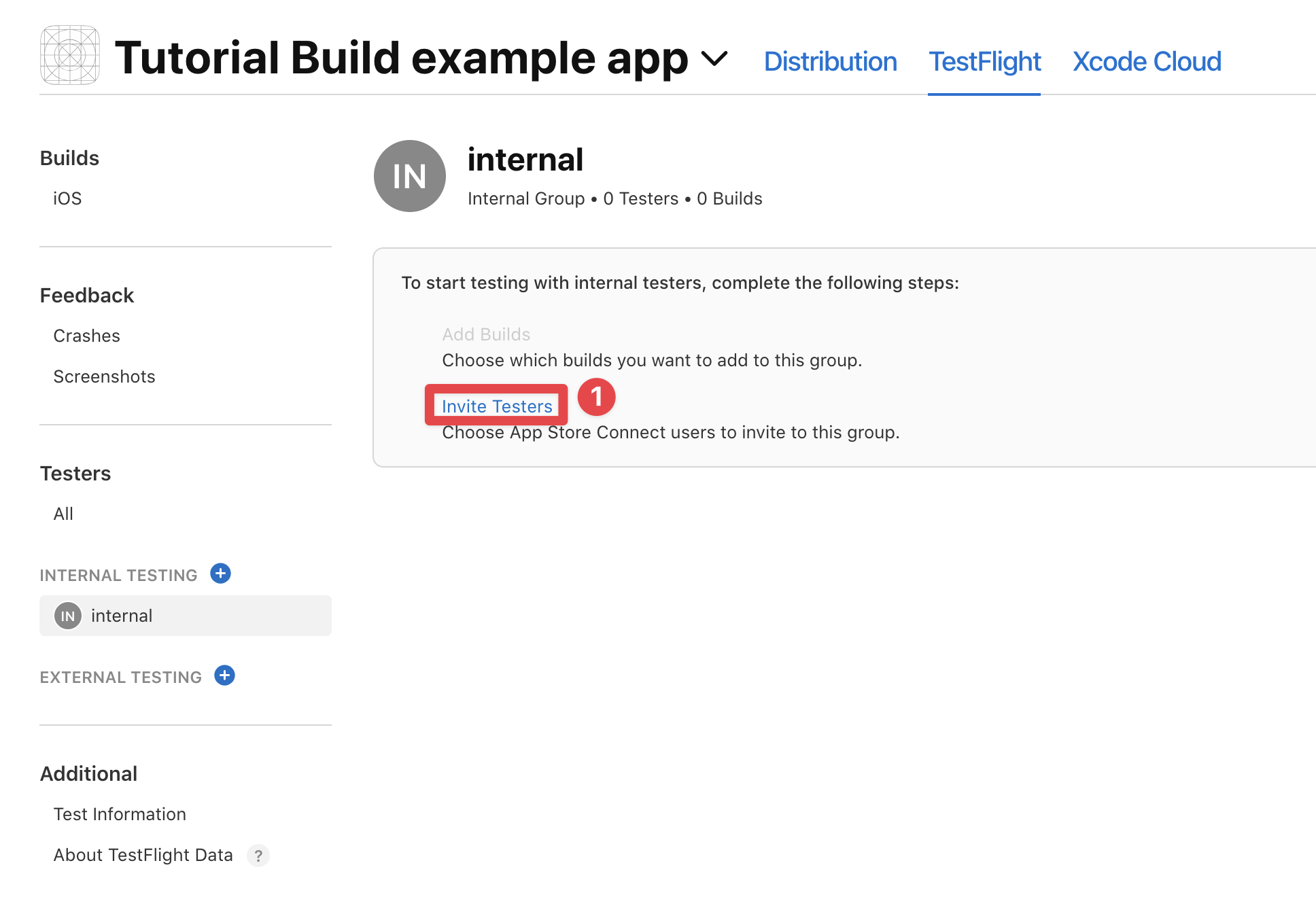 App Store Connect invite testers button