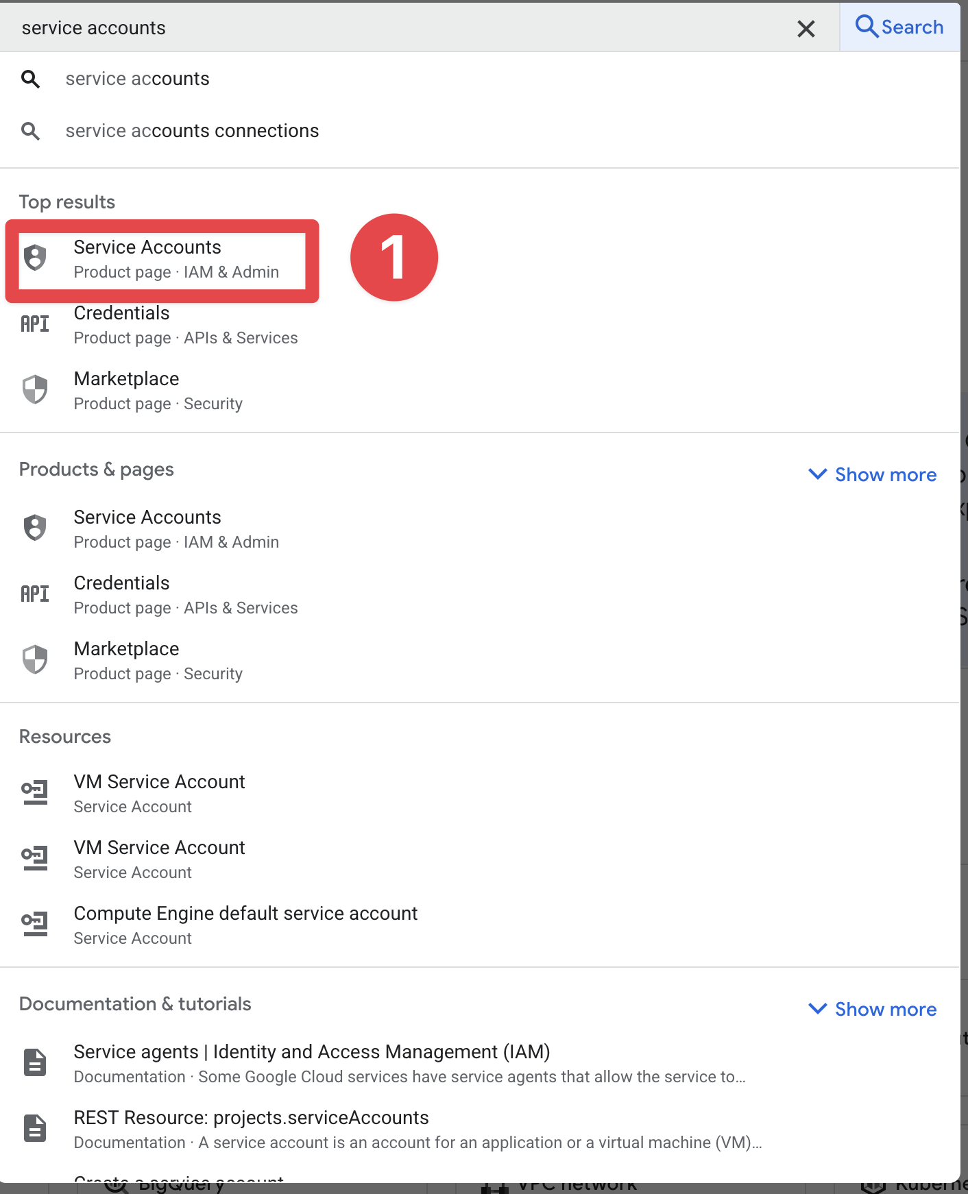 Google Console search bar