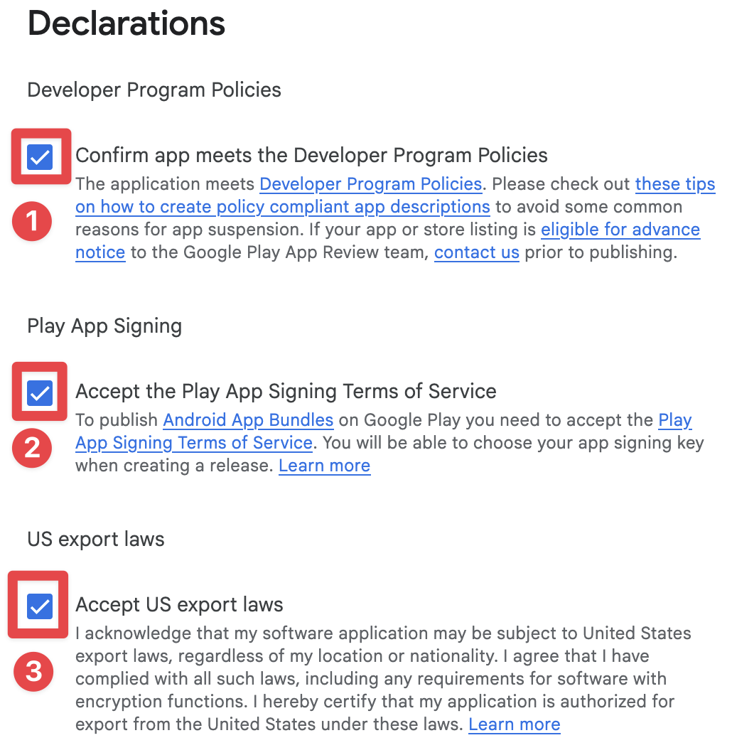 Google Play Console accept the terms and conditions