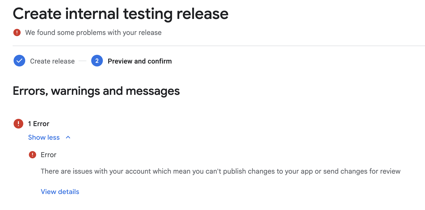 Google Play Console big scary warning