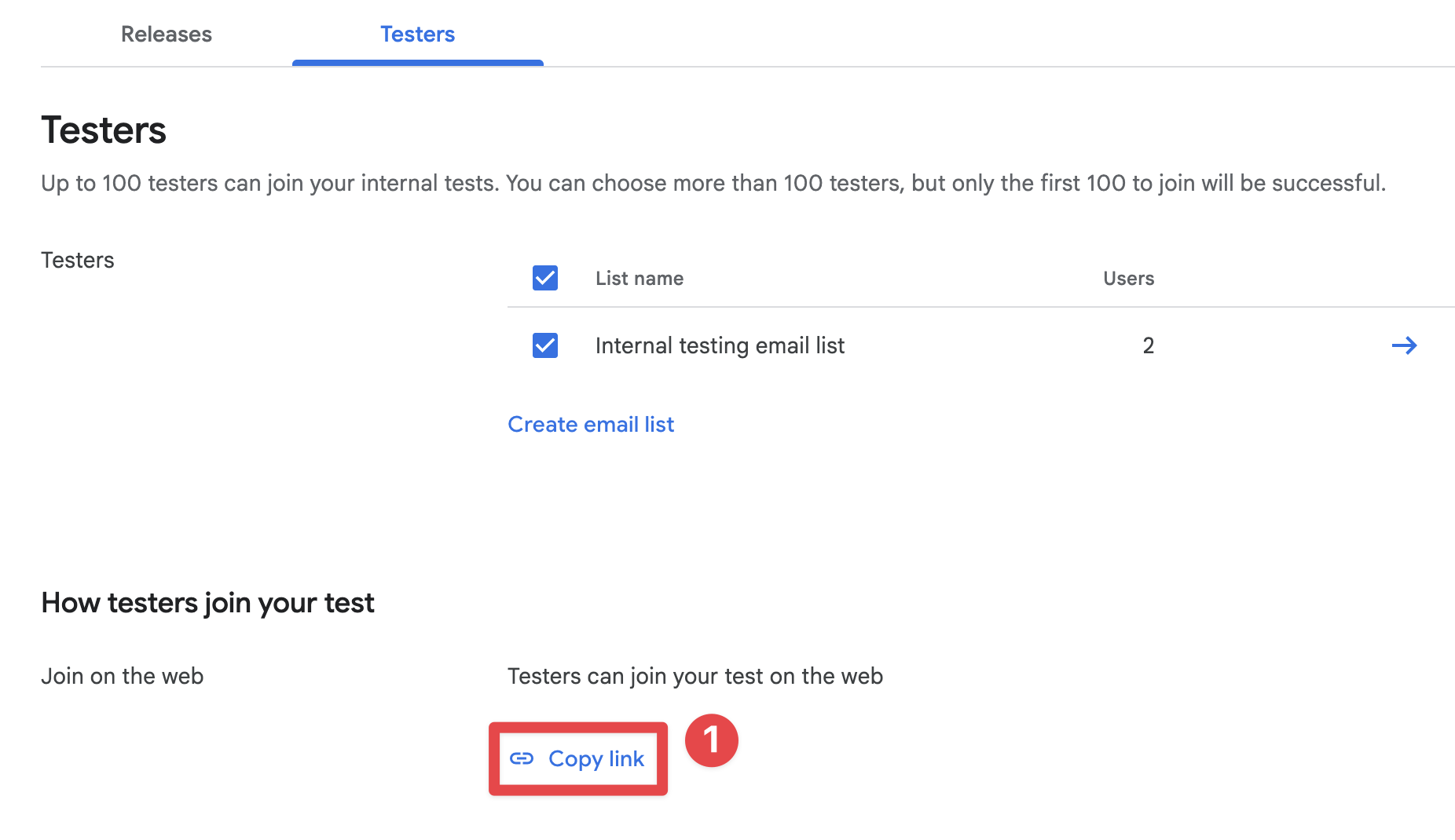 Google Play Console copy link