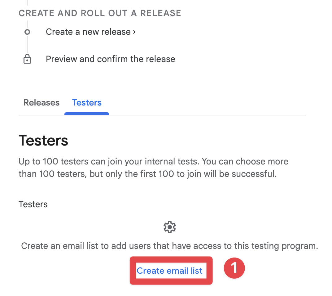 Google Play Console create email list