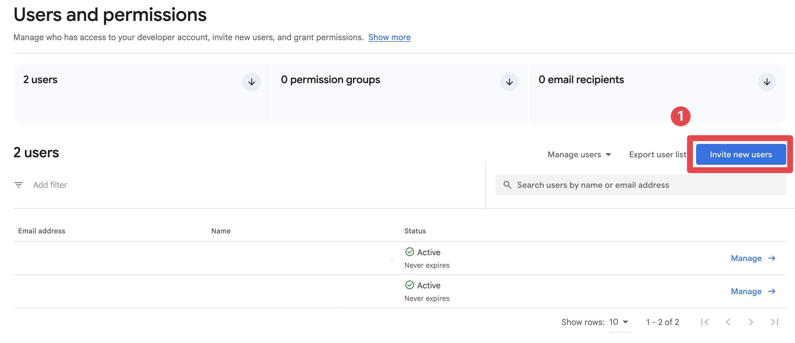 Google Play Console invite new users