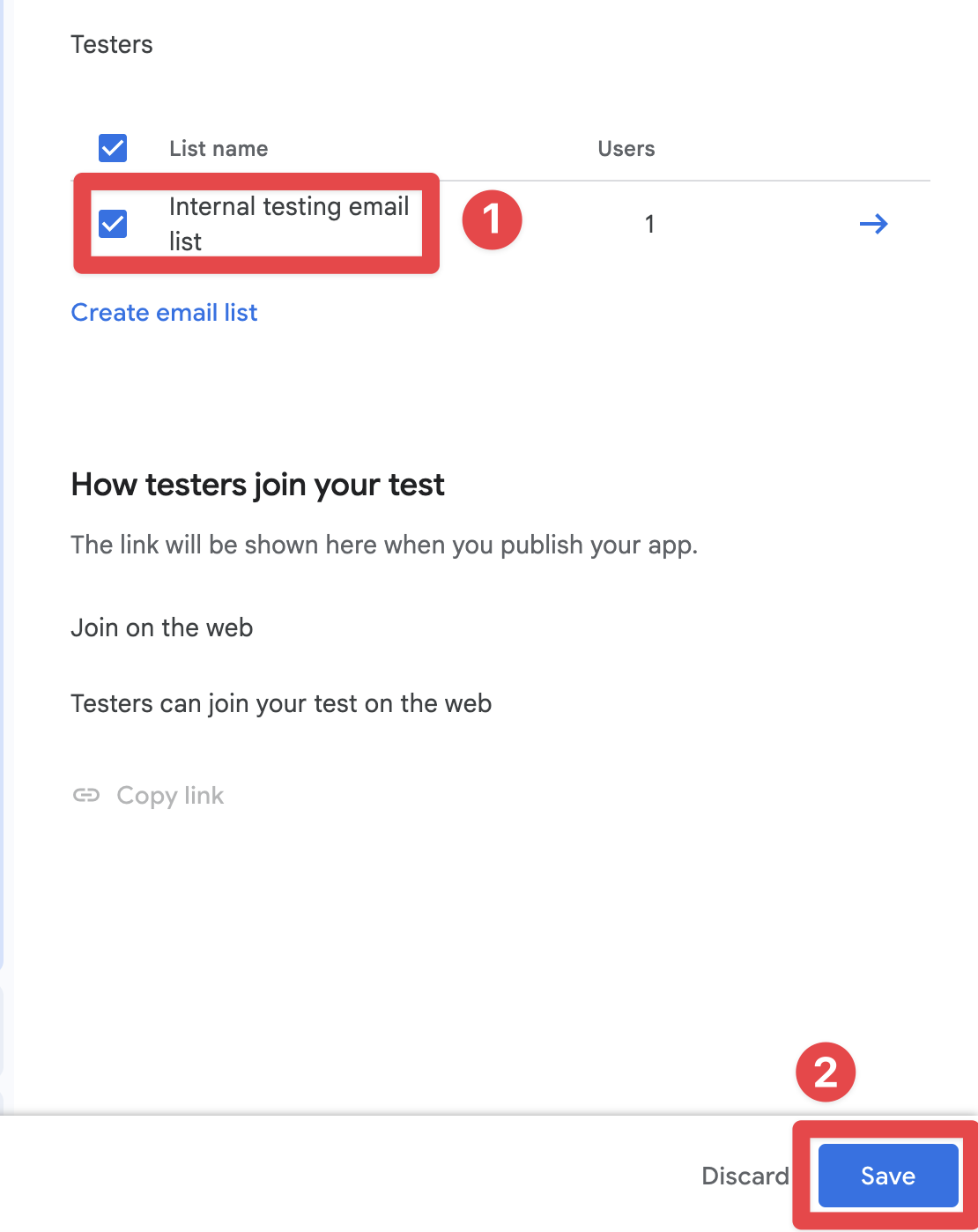 Google Play Console make sure that the new list is selected and click on save