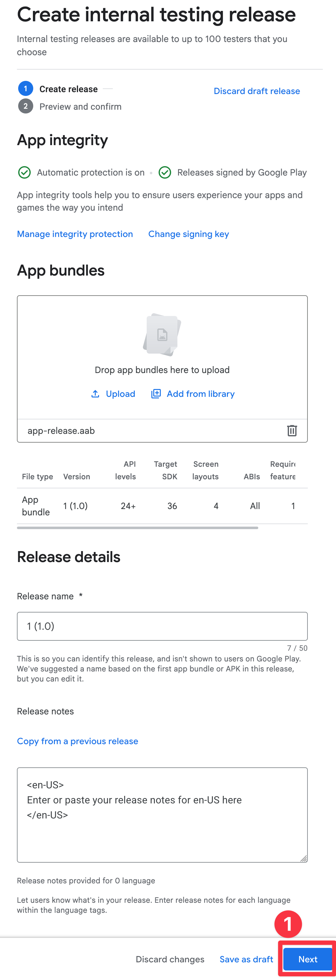Google Play Console next