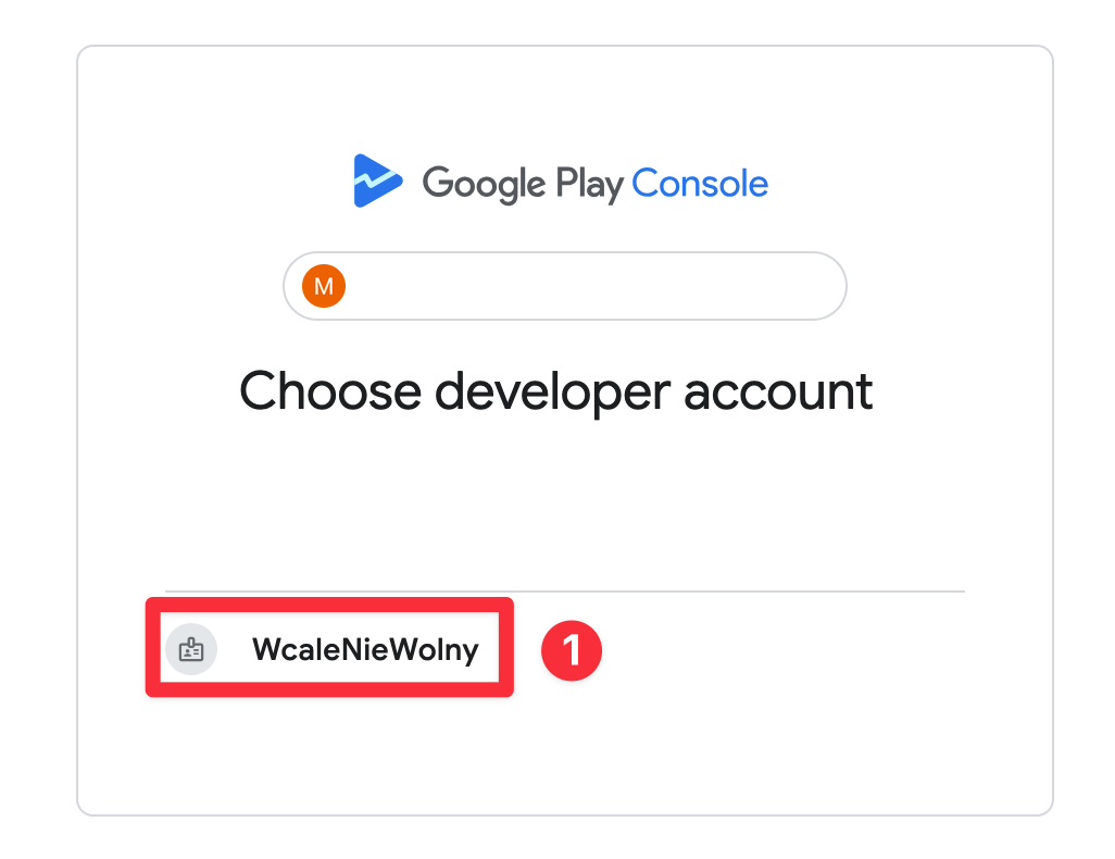 Google Play Console select correct developer account