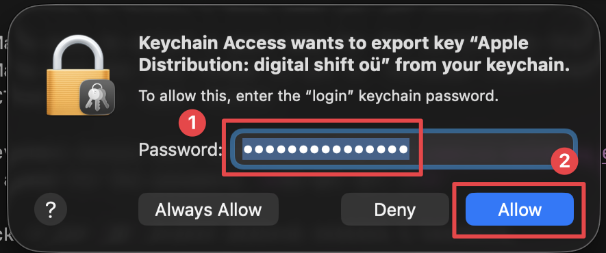 Keychain Access save certificate login keychain password