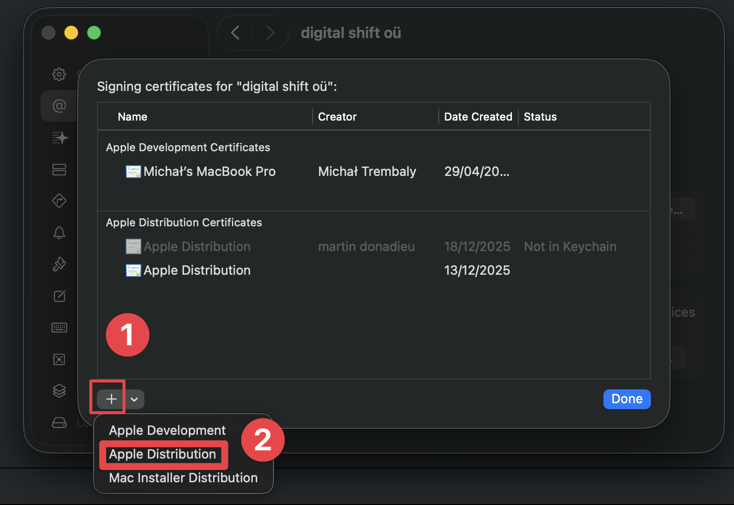 Xcode add certificate
