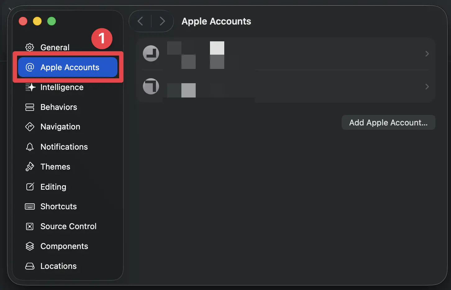 Xcode Accounts tab