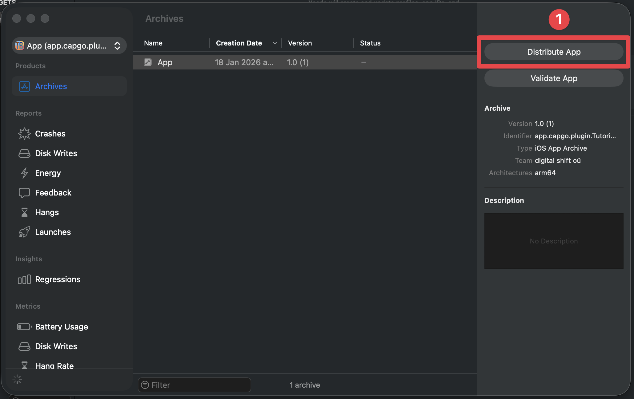 Xcode distribute button