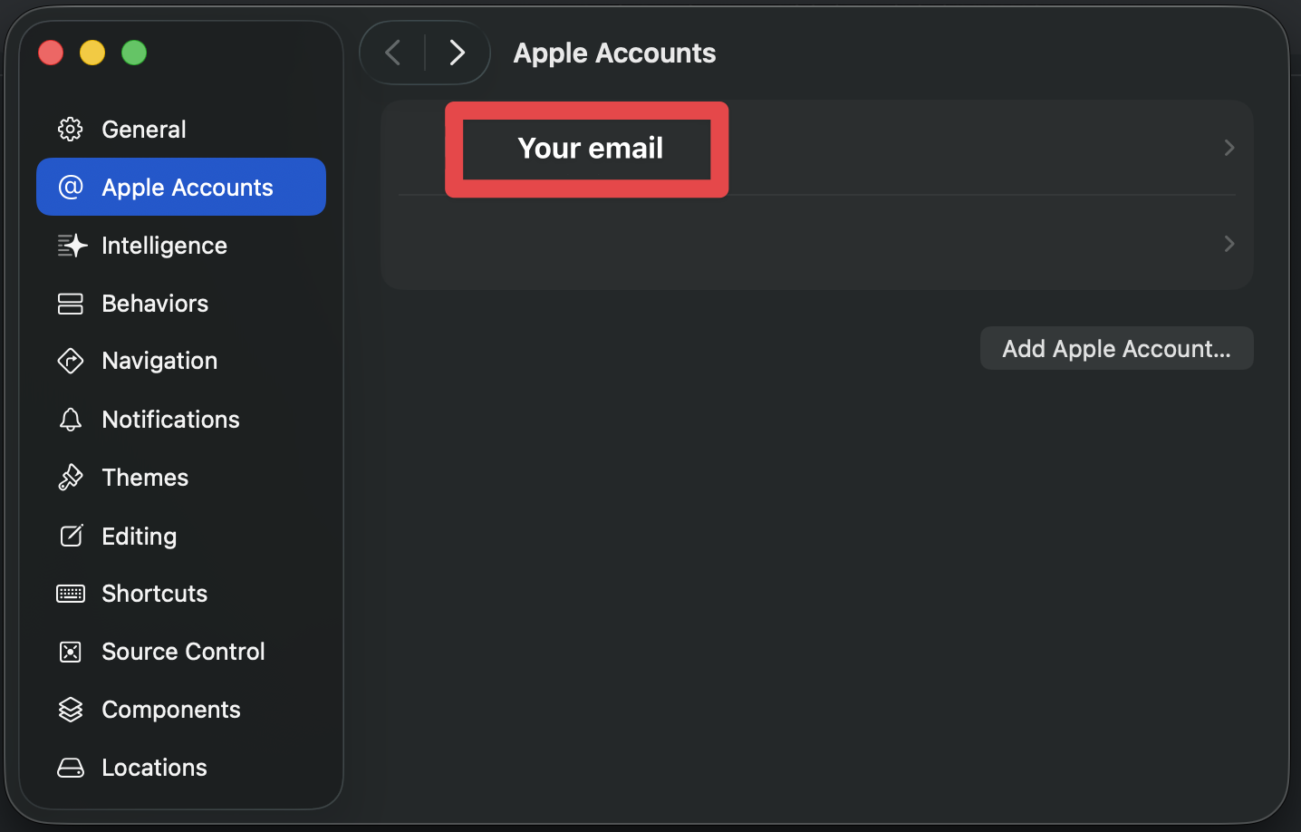Xcode selected apple account