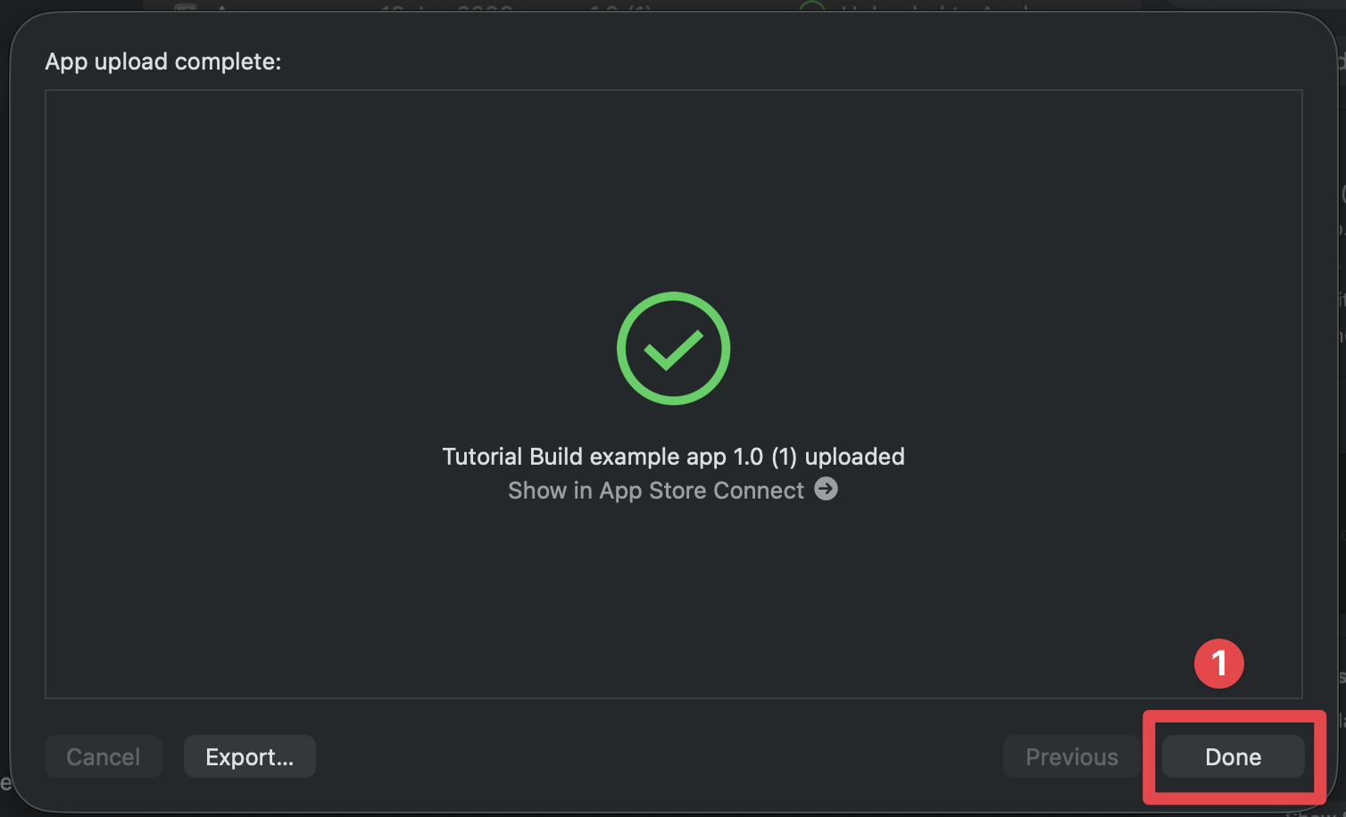 Xcode TestFlight upload complete