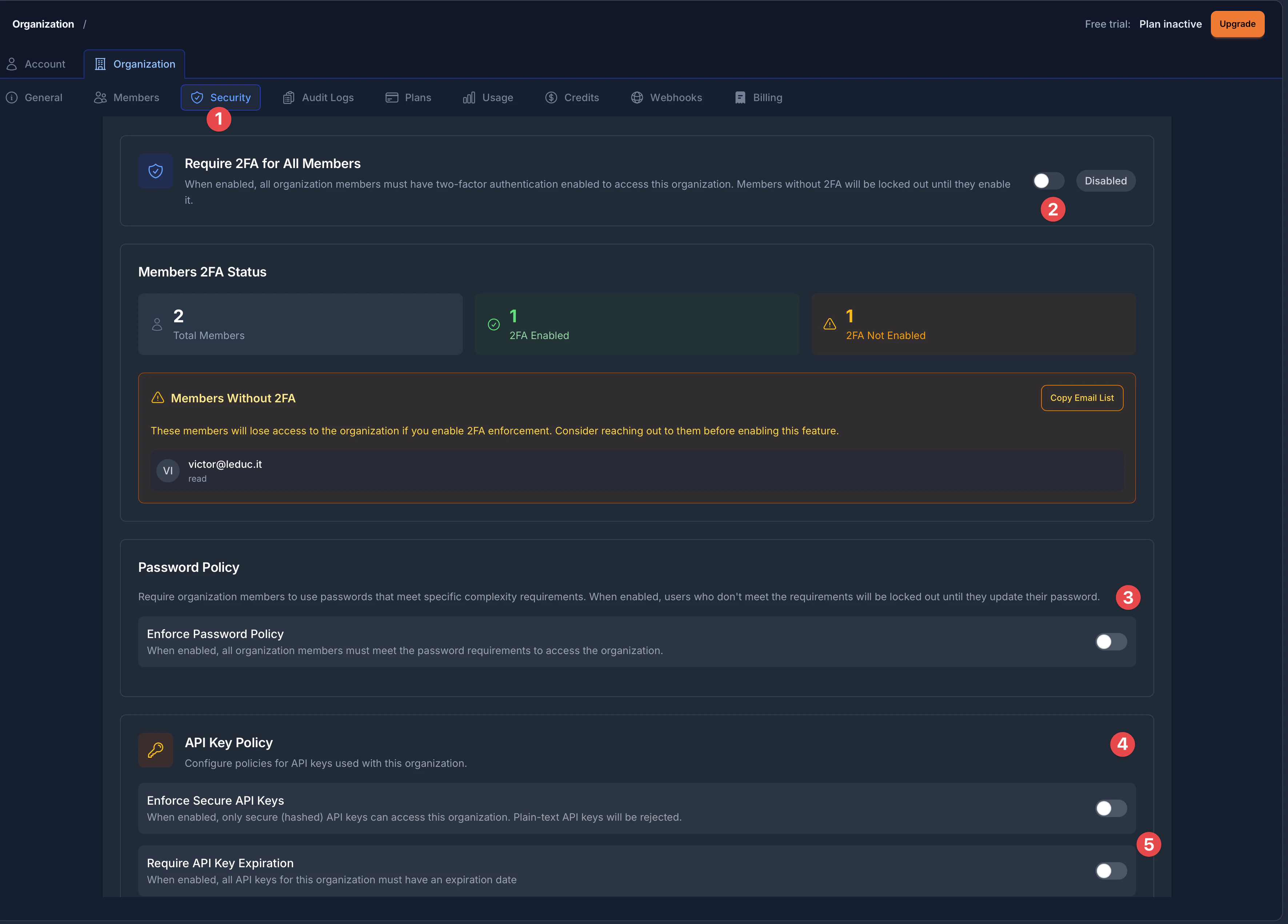 Organization Security Settings