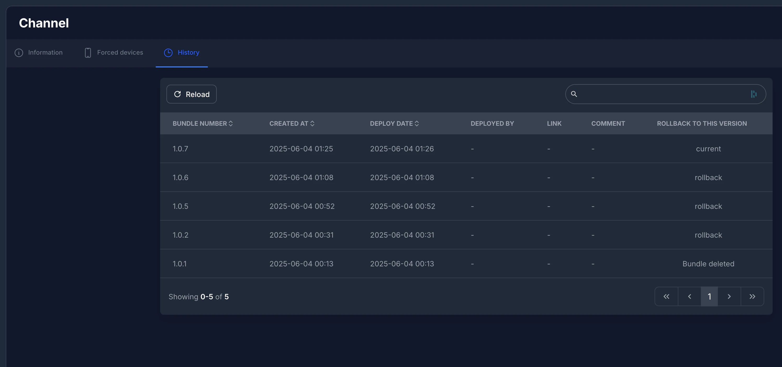 Rollback UI interface