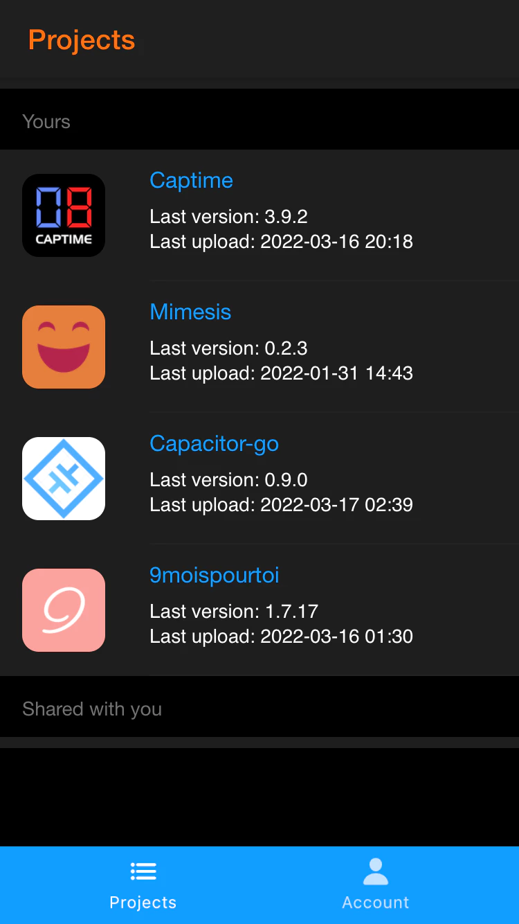 Capgo mobile app screen