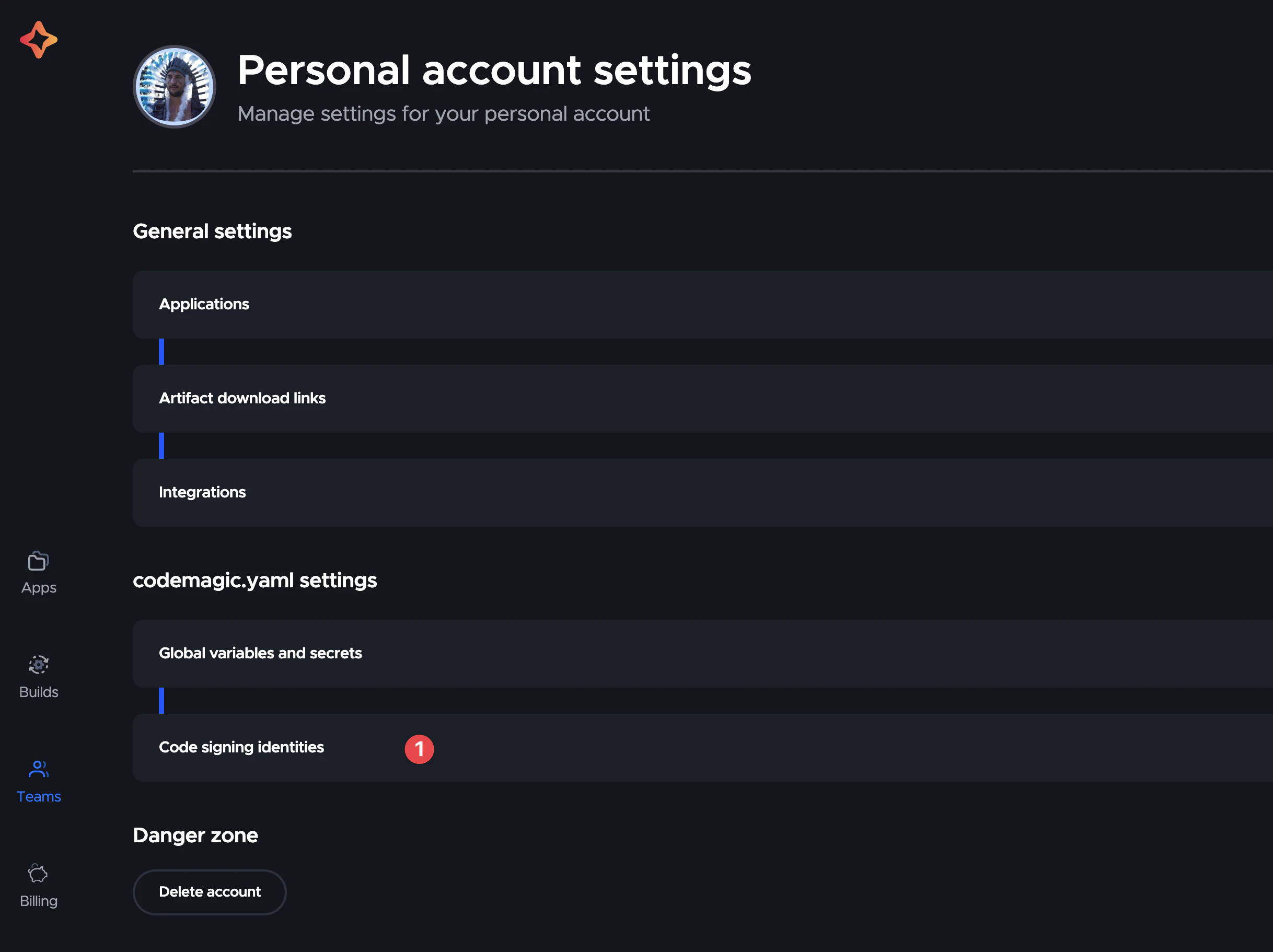 Sélectionnez les identités de signature de code