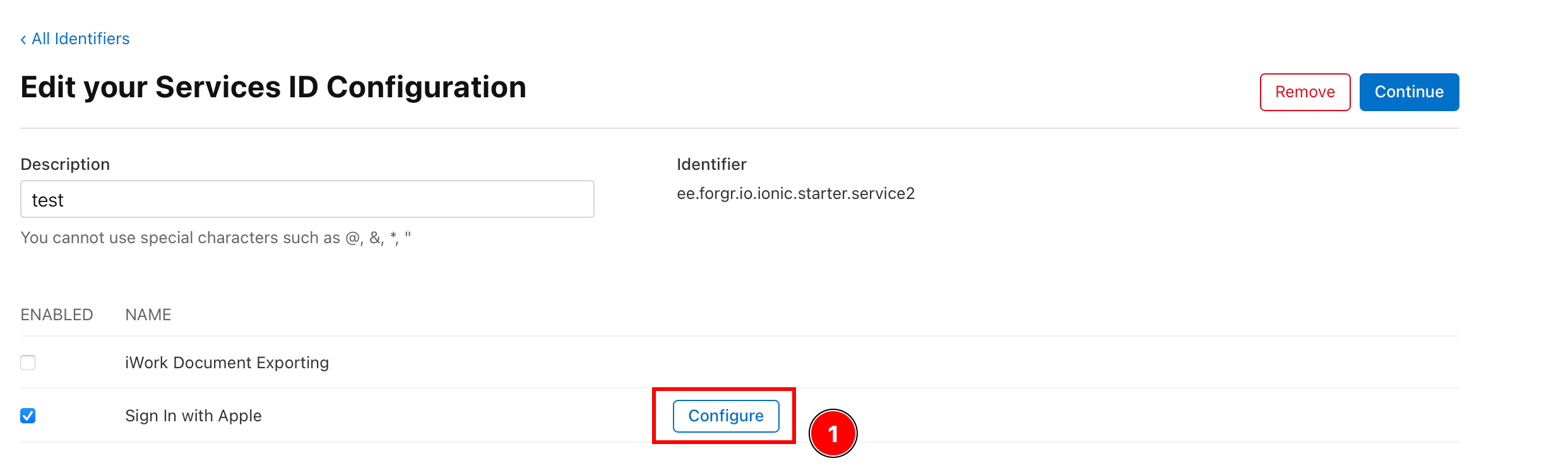 Configure button for Sign in with Apple
