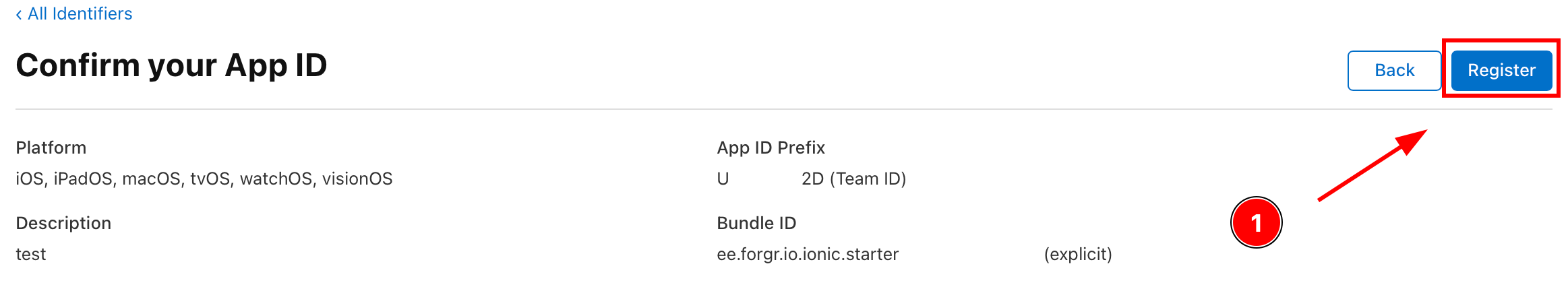 Confirming app registration details