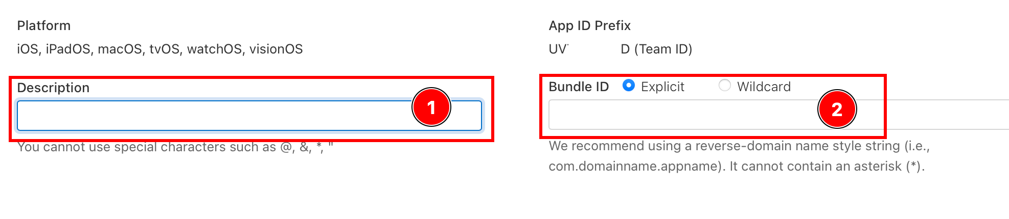 Entering app description and bundle ID