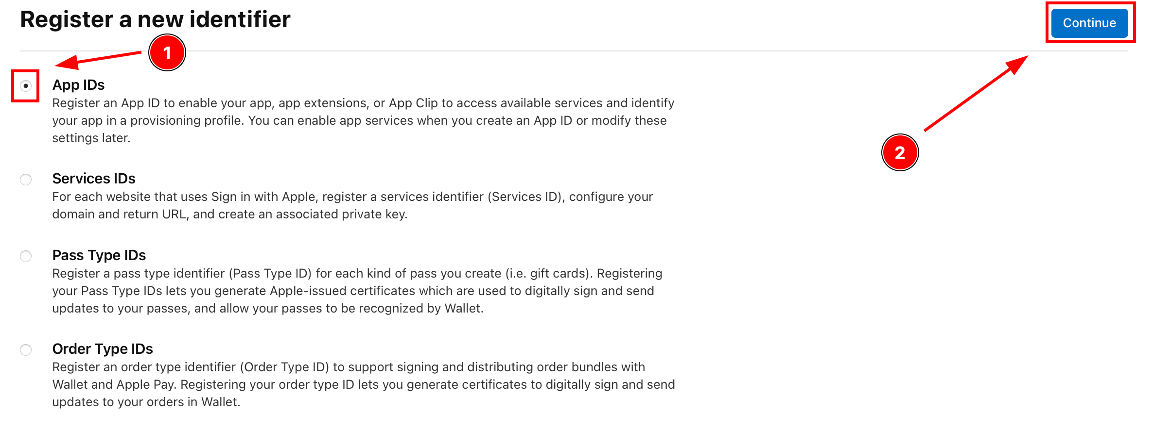 Selecting App IDs type