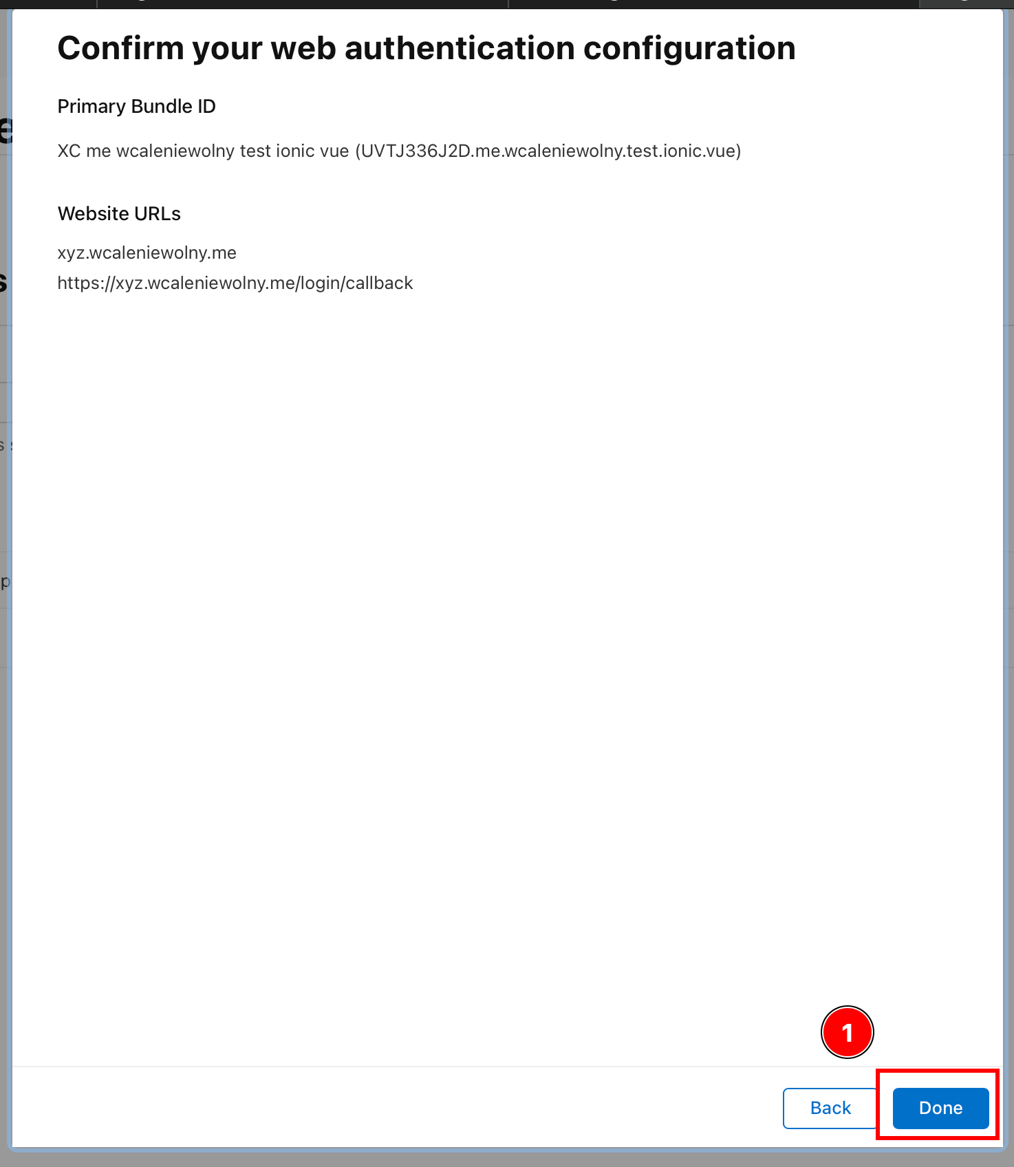 Confirming domain and return URL configuration