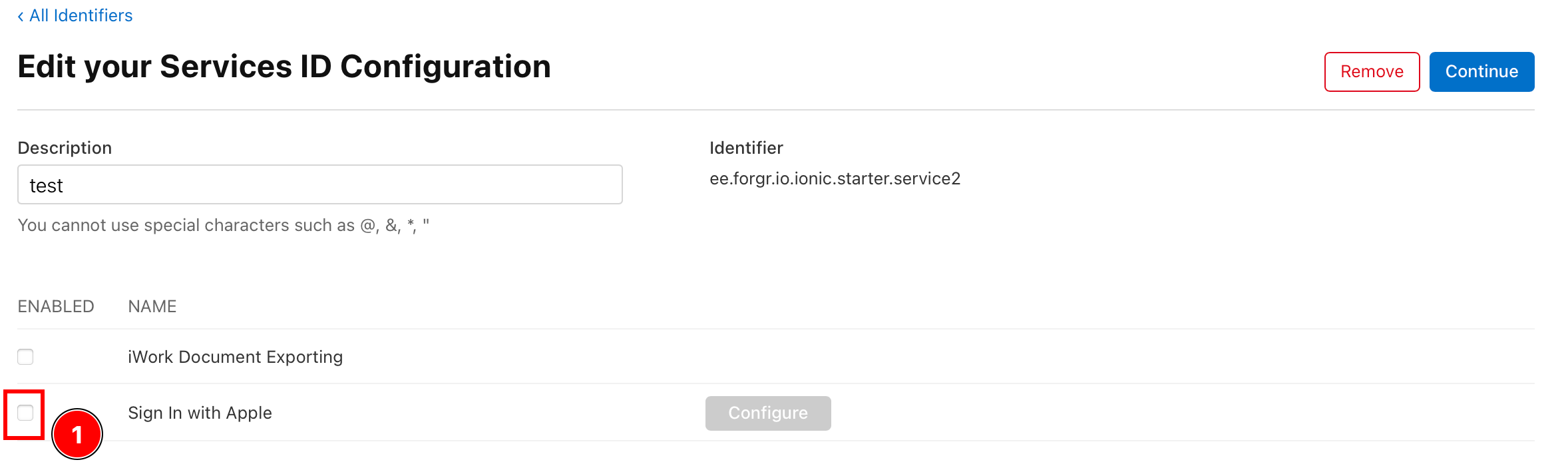 Enabling Sign in with Apple for service ID