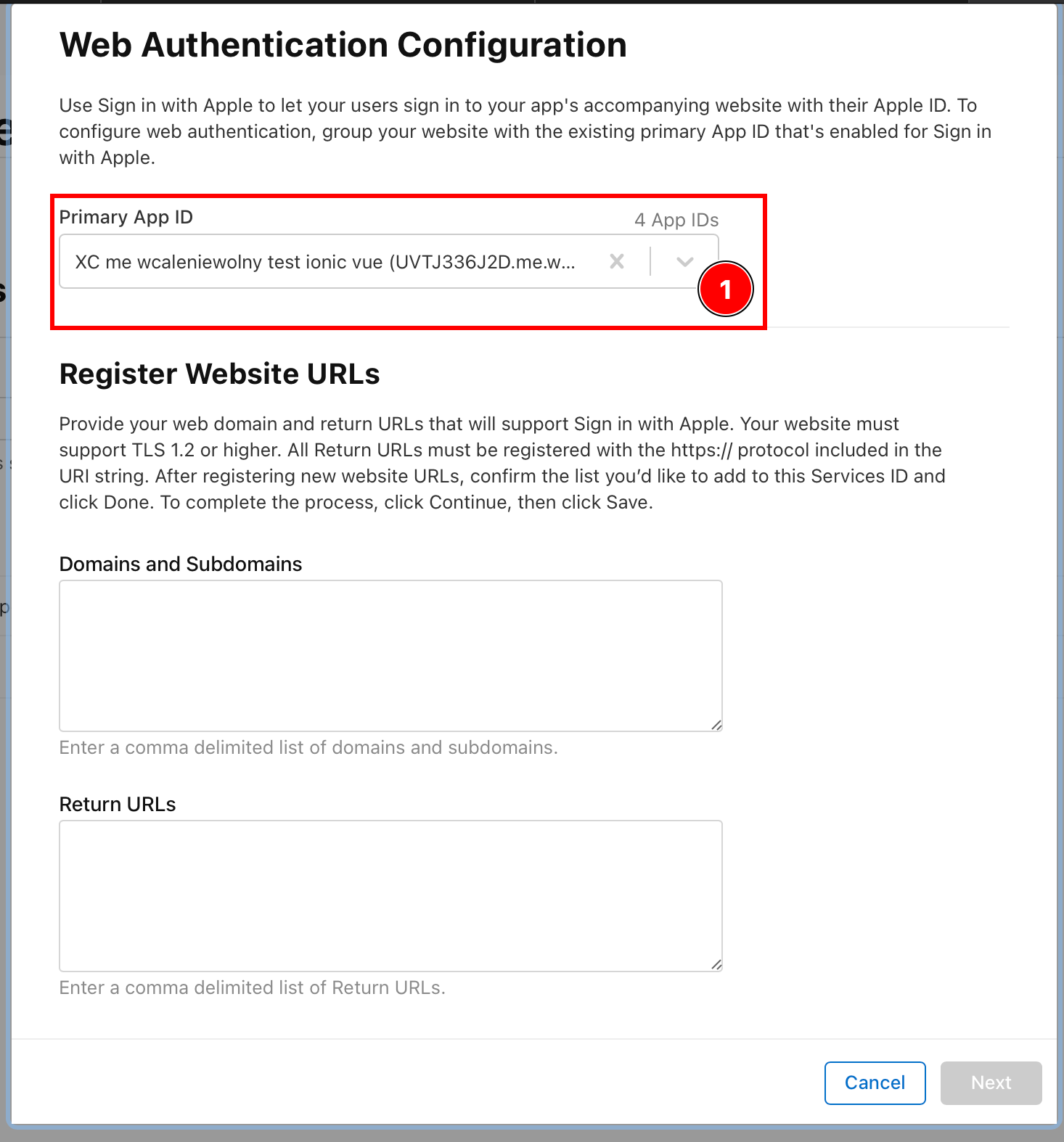 Setting Primary App ID dropdown
