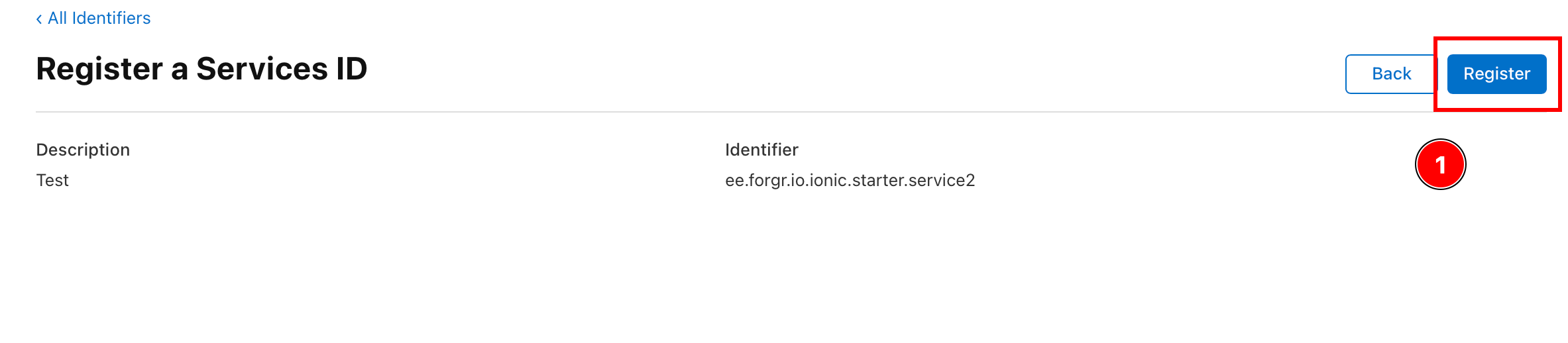 Confirming service ID registration