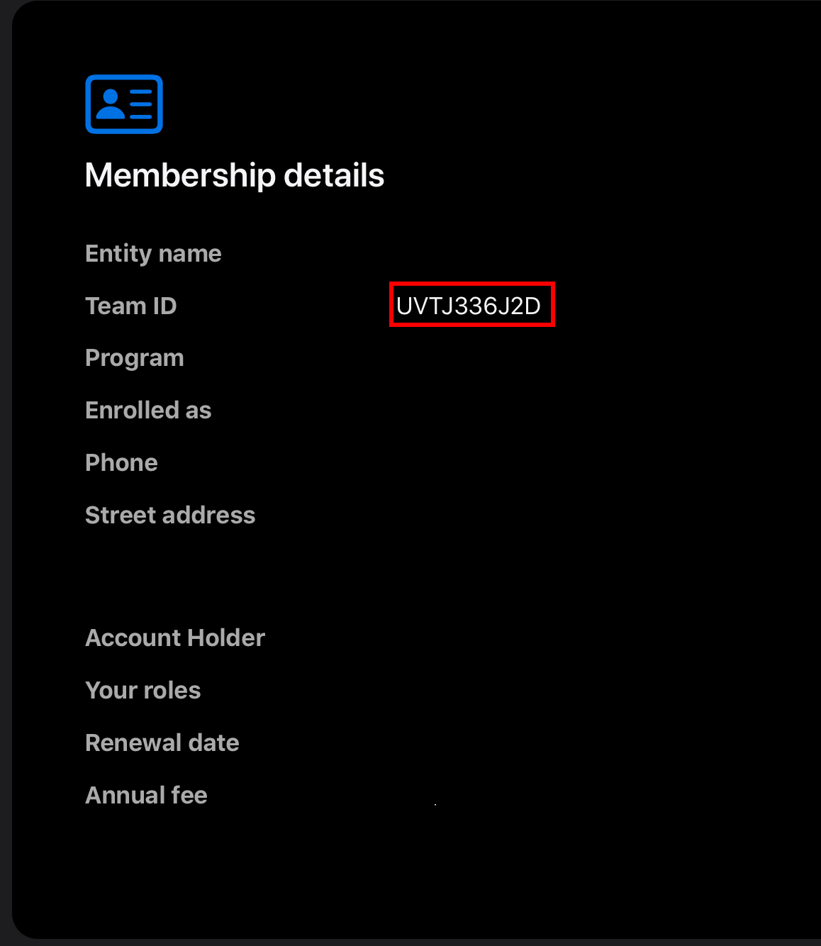 Team ID location in developer account