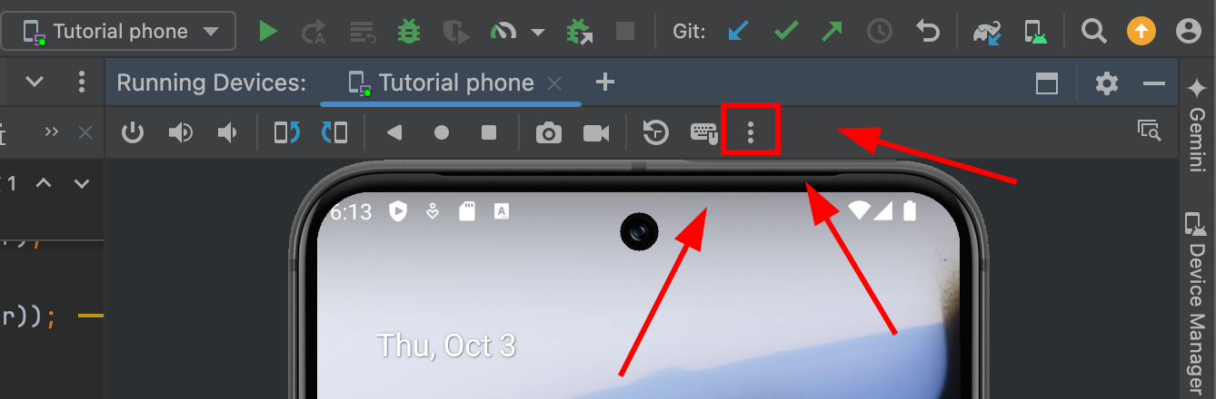 Android emulator showing settings app