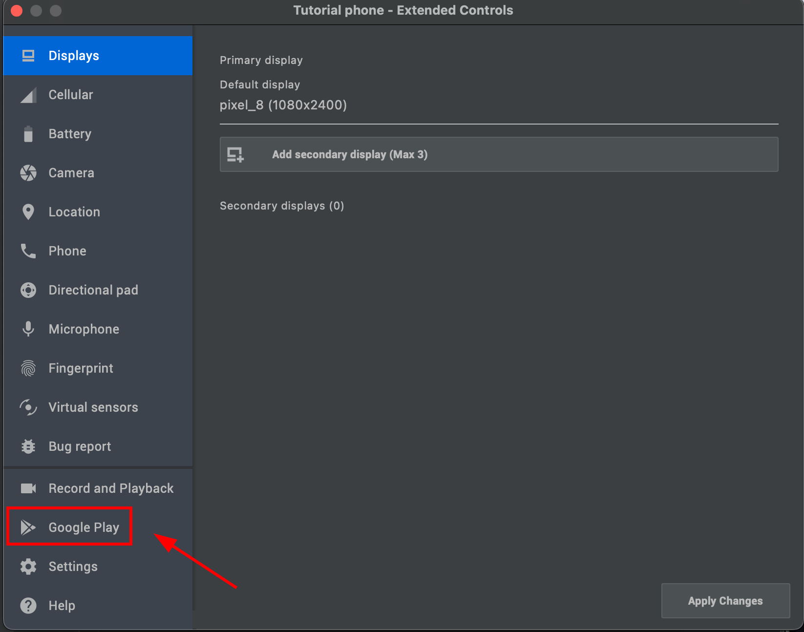Settings screen with Google Play option