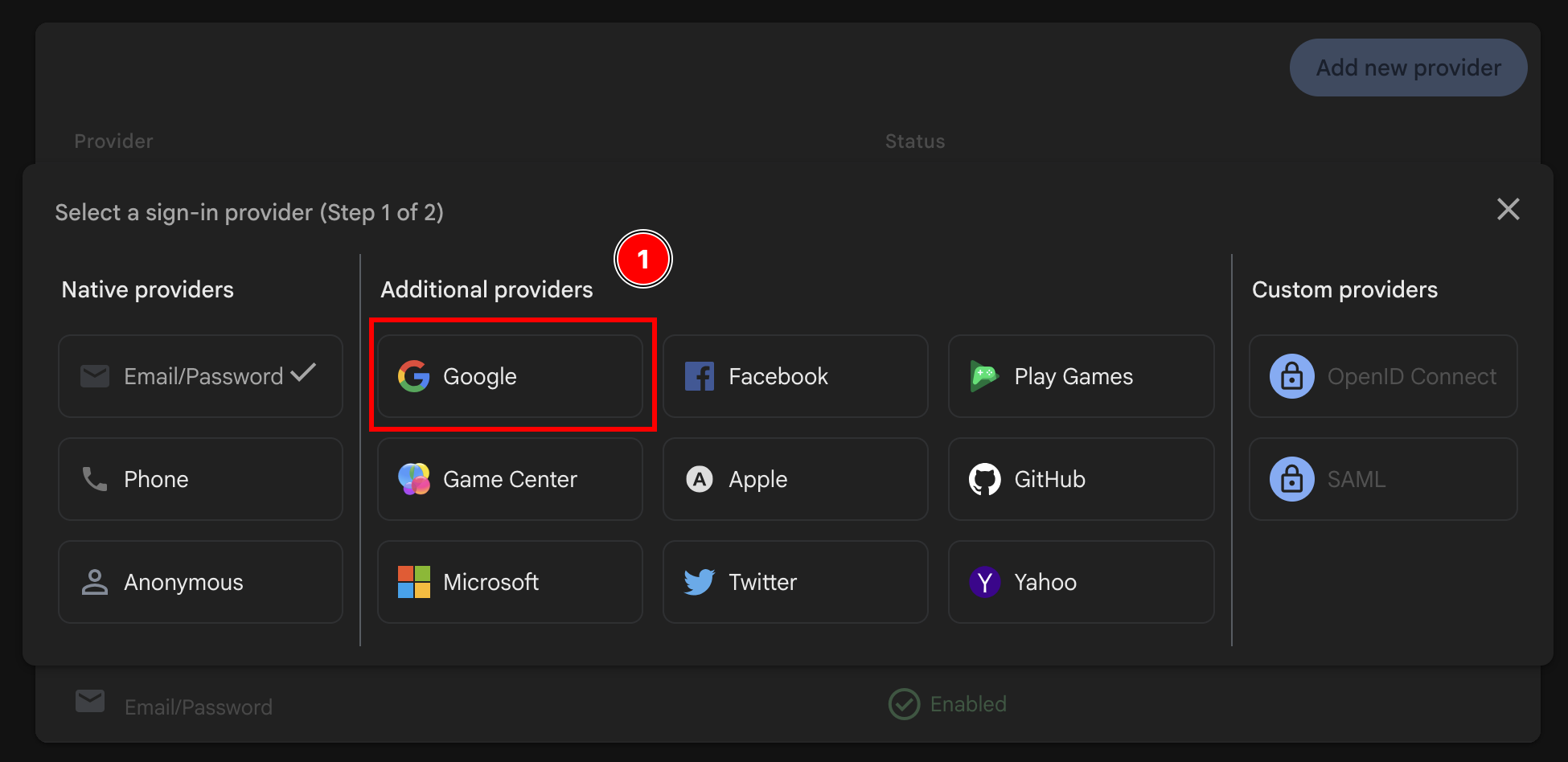 Firebase add Google provider after having added email provider