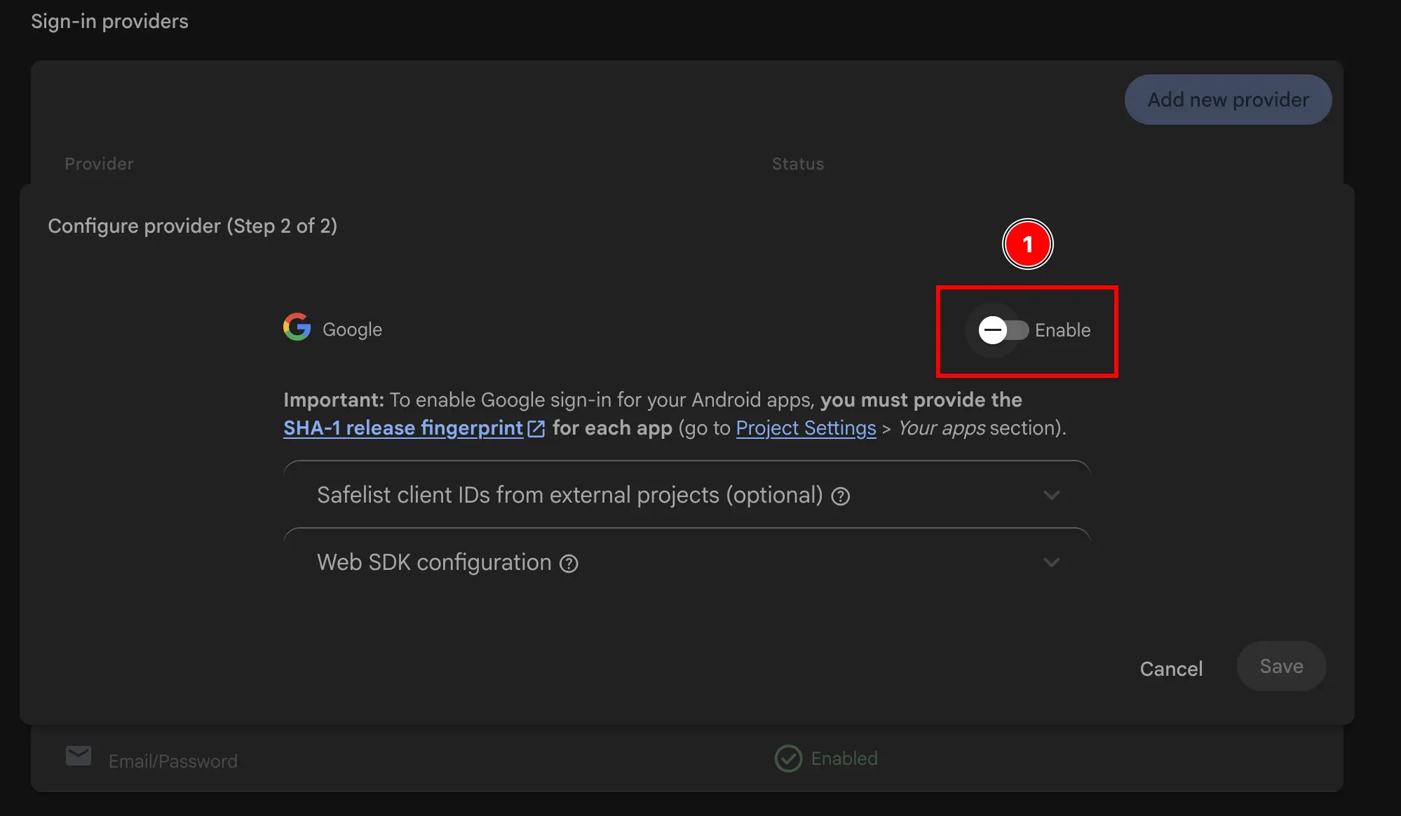 Firebase enable google authentication