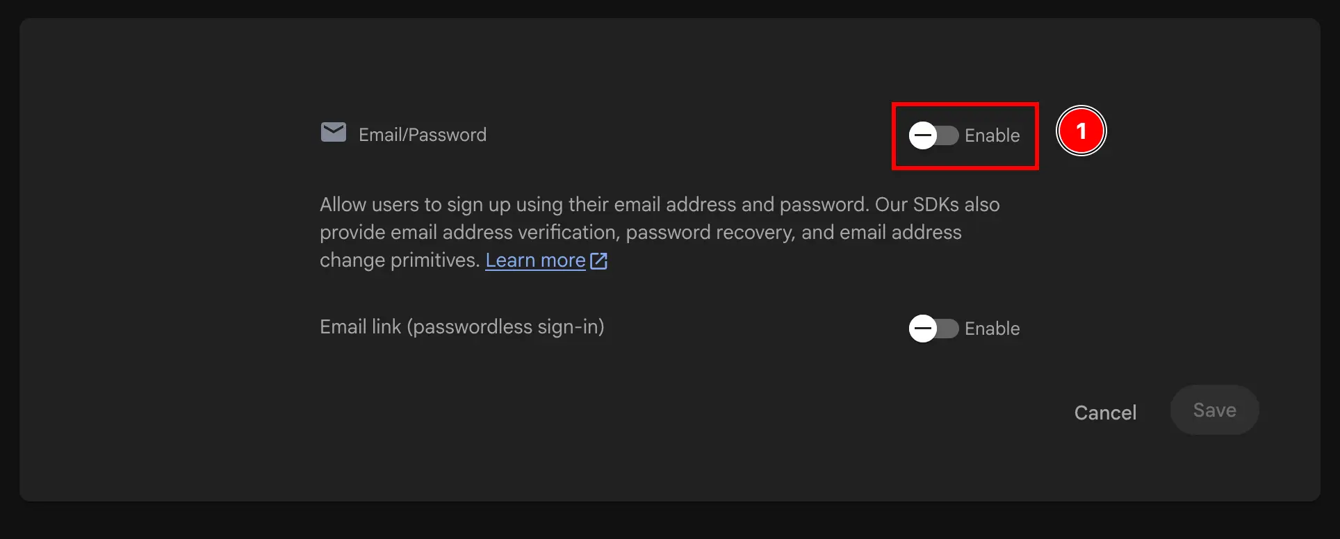 Firebase enable email authentication