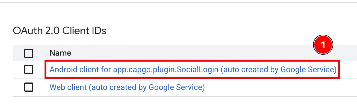 Google Cloud Console Android App Select