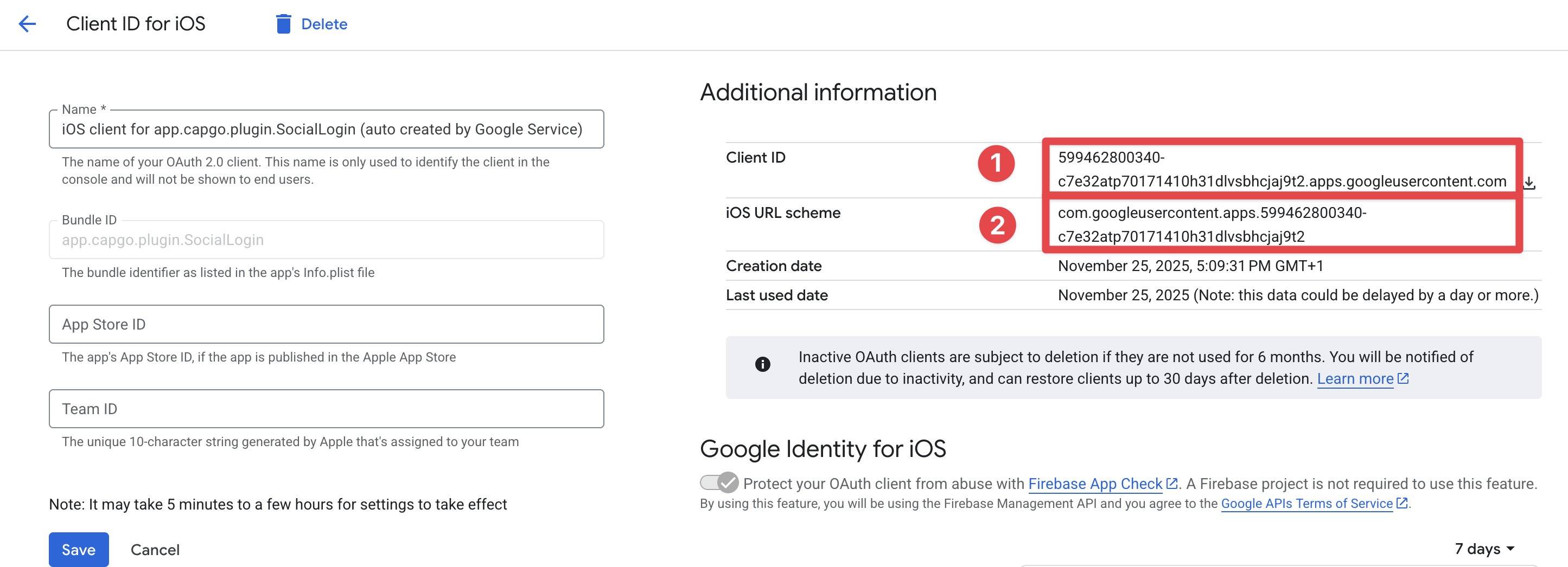 Google Cloud Console Credentials iOS Client ID Copy