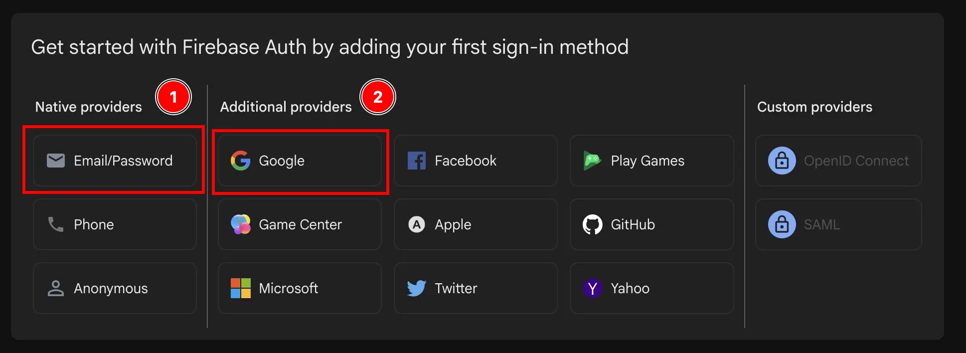 Firebase Select Email/Password and Google Button