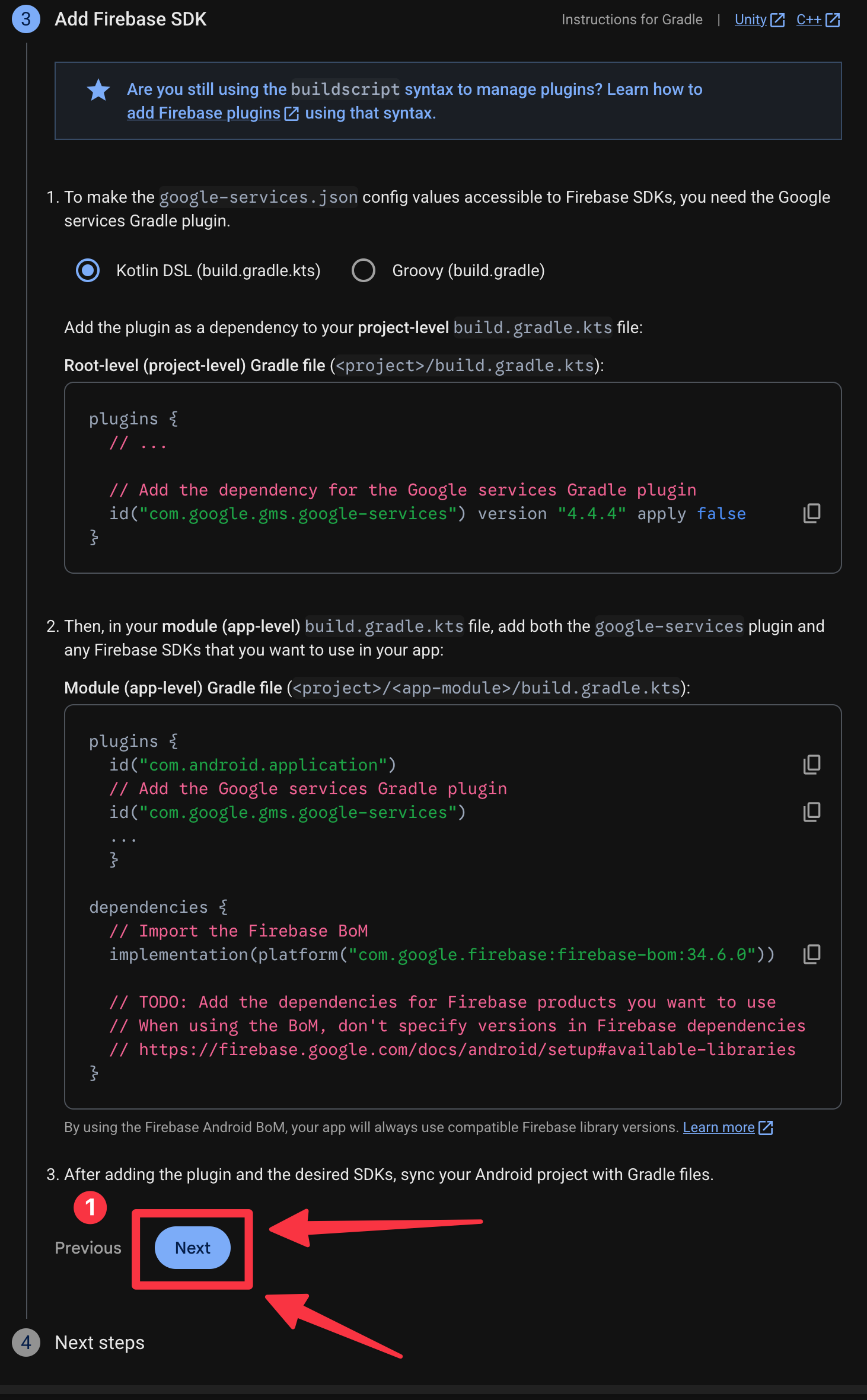 Firebase Add App Android Skip 'Add firebase SDK'
